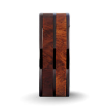 Load image into Gallery viewer, Elegant Rosewood Burl Wood Inlay Gunmetal Titanium Wedding Ring