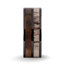 Load image into Gallery viewer, Walnut Wood, Deer Antler Inlay Gunmetal Titanium Wedding Band