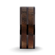 Load image into Gallery viewer, Exotic Dark Walnut Wood Twin Inlay Gunmetal Titanium Wedding Ring