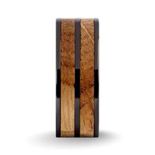 Load image into Gallery viewer, Whiskey Barrel Oak Wood Inlay Gunmetal Gray Titanium Wedding Band