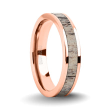 Load image into Gallery viewer, Real Deer Antler Inlay Rose Gold Titanium Wedding Ring