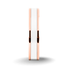 Load image into Gallery viewer, Brushed White Ceramic Inlay Polished Rose Gold Titanium Ring