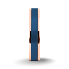 Load image into Gallery viewer, Brushed Blue Tungsten Carbide Inlay Rose Gold Titanium Wedding Ring
