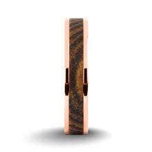 Load image into Gallery viewer, Black Grain Bocote Wood Inlay Rose Gold Titanium Wedding Ring