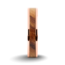 Load image into Gallery viewer, Genuine Olive Wood Twin Inlay Rose Gold Titanium Wedding Ring