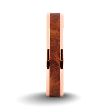 Load image into Gallery viewer, Elegant Rosewood Burl Wood Inlay Rose Gold Titanium Wedding Ring