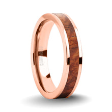 Load image into Gallery viewer, Elegant Rosewood Burl Wood Inlay Rose Gold Titanium Wedding Ring