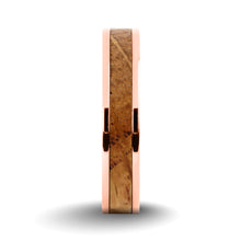 Load image into Gallery viewer, Whiskey Barrel Wood Twin Inlay Rose Gold Titanium Wedding Band