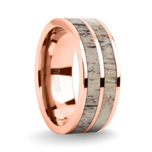 Load image into Gallery viewer, Real Deer Antler Inlay Rose Gold Titanium Wedding Ring