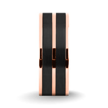 Load image into Gallery viewer, Rose Gold Titanium Wedding Band with Brushed Black Ceramic Inlay