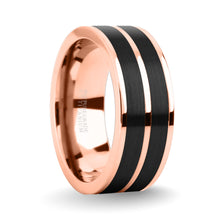 Load image into Gallery viewer, Rose Gold Titanium Wedding Band with Brushed Black Ceramic Inlay