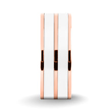 Load image into Gallery viewer, Brushed White Ceramic Inlay Polished Rose Gold Titanium Ring