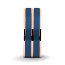Load image into Gallery viewer, Brushed Blue Tungsten Carbide Inlay Rose Gold Titanium Wedding Ring