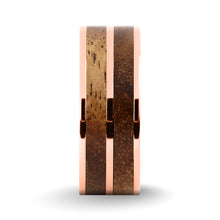 Load image into Gallery viewer, Rare Hawaii Acacia Koa Wood Inlay Rose Gold Titanium Wedding Ring