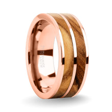 Load image into Gallery viewer, Genuine Olive Wood Twin Inlay Rose Gold Titanium Wedding Ring
