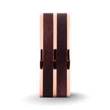 Load image into Gallery viewer, Deep Purpleheart Wood Inlay Rose Gold Titanium Wedding Ring