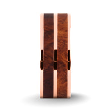 Load image into Gallery viewer, Elegant Rosewood Burl Wood Inlay Rose Gold Titanium Wedding Ring