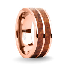 Load image into Gallery viewer, Elegant Rosewood Burl Wood Inlay Rose Gold Titanium Wedding Ring