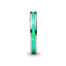 Load image into Gallery viewer, Aquamarine Green Opal Inlay Tungsten Wedding Ring for Women