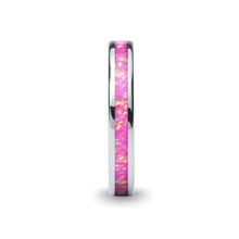 Load image into Gallery viewer, Vibrant Hot Pink Opal Flake Inlay Tungsten Wedding Ring for Women