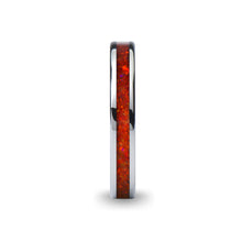 Load image into Gallery viewer, Deep Ruby Red Opal Inlay Silver Tungsten Wedding Carbide Ring