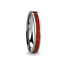 Load image into Gallery viewer, Deep Ruby Red Opal Inlay Silver Tungsten Wedding Carbide Ring