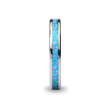Load image into Gallery viewer, Aqua Blue Pink Flake Opal Inlay Tungsten Wedding Ring for Women