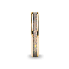 Load image into Gallery viewer, Fire Ice White Opal Inlay Yellow Gold Tungsten Wedding Ring