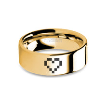 Load image into Gallery viewer, Retro Wedding Band 8-bit HP Heart Engraved Yellow Gold Tungsten