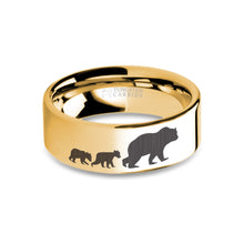 Load image into Gallery viewer, Mother Bear Cubs Engraved Yellow Gold Tungsten Band, Polished