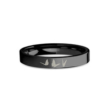 Load image into Gallery viewer, Butterflies Insect Engraved Black Tungsten Wedding Ring, Polished