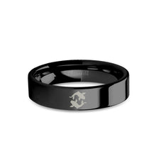 Load image into Gallery viewer, Chinese Koi Fish Engraved Black Tungsten Wedding Band, Polished