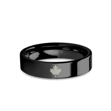 Load image into Gallery viewer, Canada Maple Leaf Engraved Black Tungsten Wedding Ring, Polished