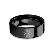 Load image into Gallery viewer, Atomic Symbol Laser Engraved Black Tungsten Wedding Ring