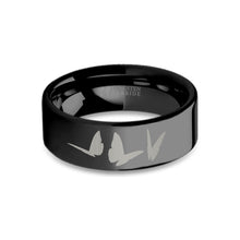 Load image into Gallery viewer, Butterflies Insect Engraved Black Tungsten Wedding Ring, Polished