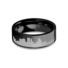 Load image into Gallery viewer, Minneapolis City Skyline Cityscape Engraved Black Tungsten Ring