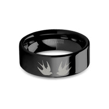 Load image into Gallery viewer, Swallow Birds Engraved Black Tungsten Wedding Band, Polished