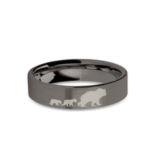 Load image into Gallery viewer, Cute Bear Cubs Engraved Gunmetal Gray Tungsten Ring, Brushed