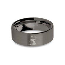 Load image into Gallery viewer, Baby Panda Cub Engraved Gunmetal Tungsten Wedding Band, Brushed