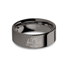 Load image into Gallery viewer, Lotus Flower Zen Engraved Gunmetal Tungsten Ring, Polished
