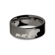 Load image into Gallery viewer, Cute Bear Cubs Engraved Gunmetal Gray Tungsten Ring, Polished