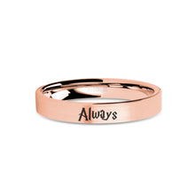 Load image into Gallery viewer, Wizard Font "Always" Engraved Rose Gold Tungsten Ring, Brushed