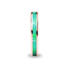 Load image into Gallery viewer, Turquoise Green Opal Inlay Women's Rose Gold Tungsten Ring