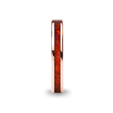 Load image into Gallery viewer, Deep Ruby Red Opal Inlay Rose Gold Tungsten Wedding Carbide Ring
