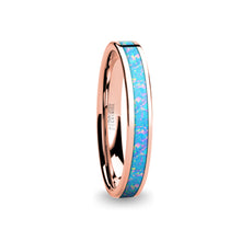 Load image into Gallery viewer, Light Blue Pink Flake Opal Inlay Rose Gold Tungsten Wedding Ring