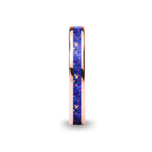 Load image into Gallery viewer, Navy Blue Purple Opal Inlay Pink Flake Rose Gold Tungsten Ring