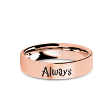 Load image into Gallery viewer, Wizard Font "Always" Engraved Rose Gold Tungsten Ring, Brushed