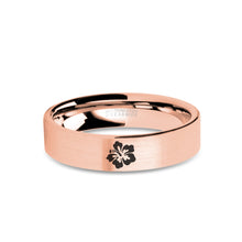 Load image into Gallery viewer, Hibiscus Flower Engraved Rose Gold Tungsten Wedding Ring, Brushed