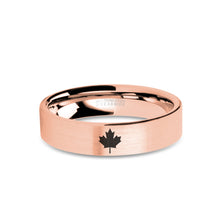 Load image into Gallery viewer, Canadian Maple Leaf Engraved Rose Gold Tungsten Ring, Brushed