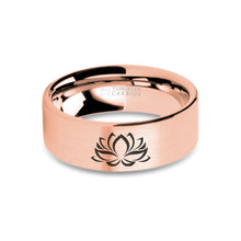 Load image into Gallery viewer, Lotus Flower Zen Laser Engraved Rose Gold Tungsten Ring, Brushed